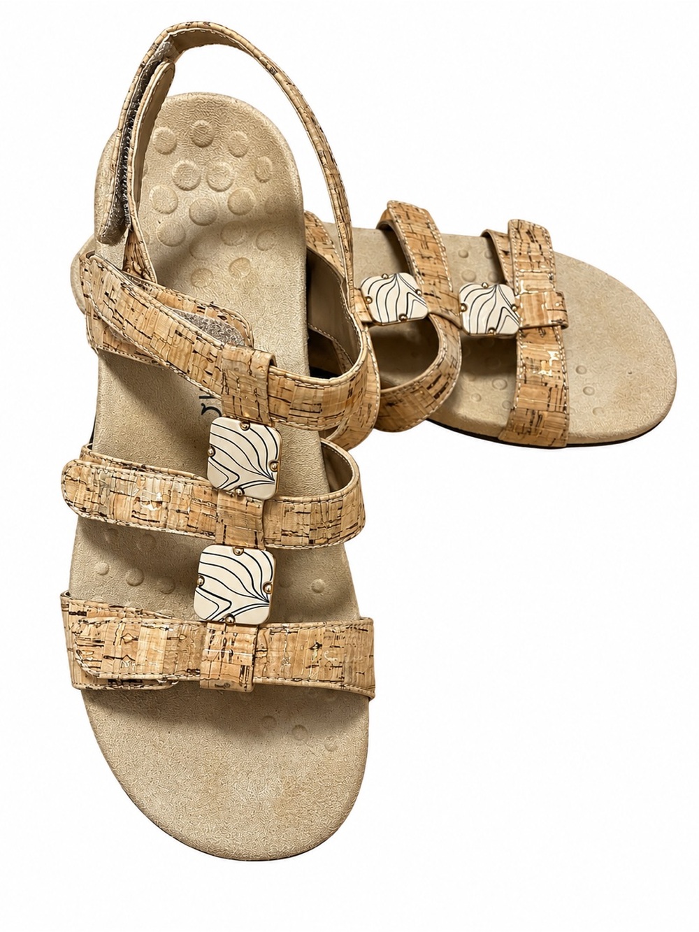 Vionic Amber Gold Cork Adjustable Orthotic Sandals Size 8